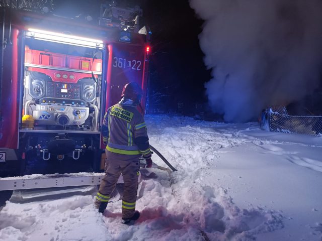 Strażacy walczyli z pożarem wiaty na drewno (zdjęcia)