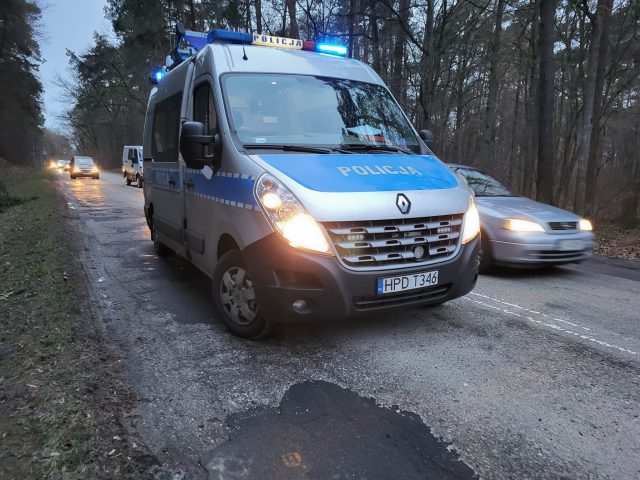 Zderzenie trzech aut w lesie Dąbrowa. Kierowcy utknęli w dużym korku (zdjęcia)