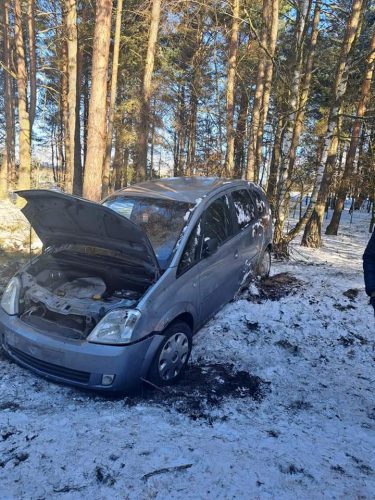 Opel wypadł z drogi, jedna osoba trafiła do szpitala (zdjęcia)