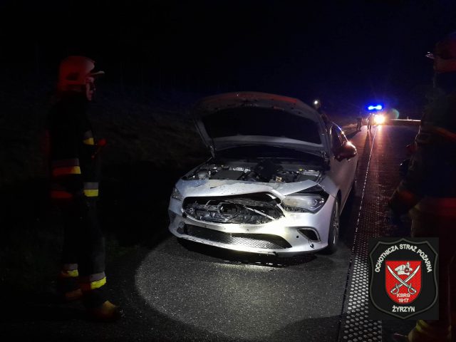 Nocne zderzenie pojazdu osobowego z dzikiem na drodze ekspresowej (zdjęcia)