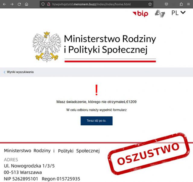 Zmasowany atak oszustów podszywających się pod Allegro i jedno z ministerstw