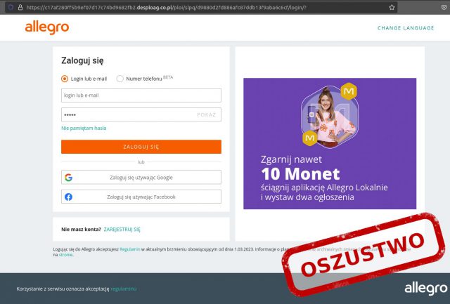 Zmasowany atak oszustów podszywających się pod Allegro i jedno z ministerstw