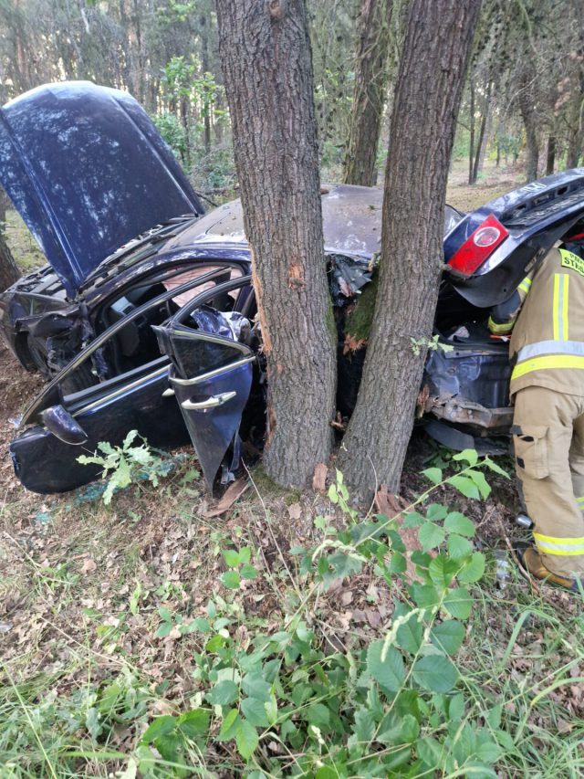 Honda dachowała i uderzyła w drzewa. 19-latek trafił do szpitala śmigłowcem LPR (zdjęcia)