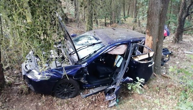 Honda dachowała i uderzyła w drzewa. 19-latek trafił do szpitala śmigłowcem LPR (zdjęcia)