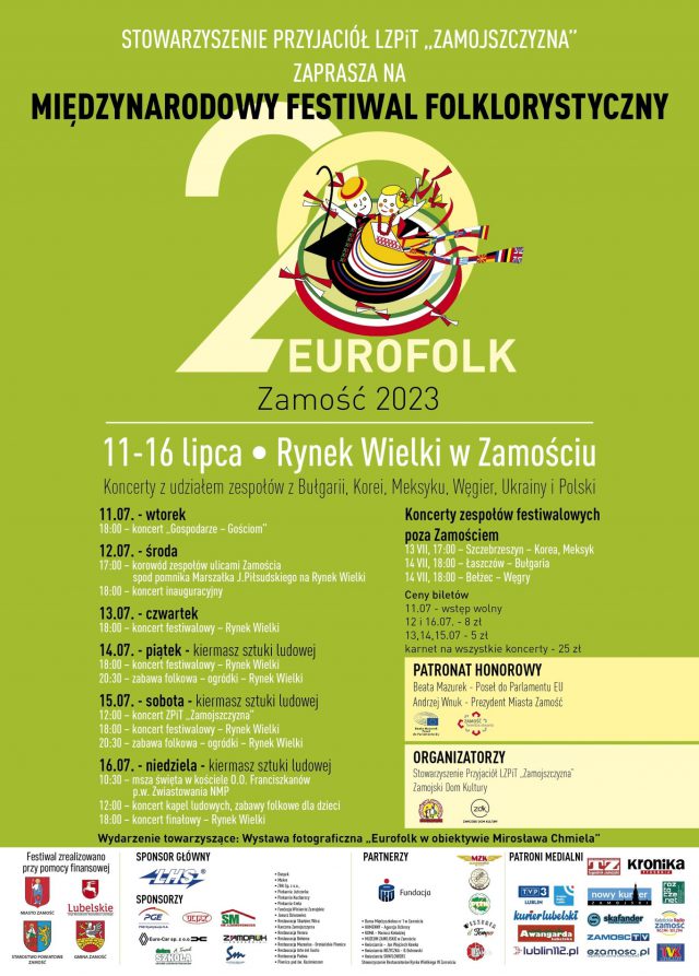 Dziś w Zamościu rozpoczyna się XX Międzynarodowy Festiwal Folklorystyczny “Eurofolk”