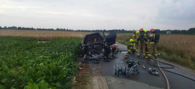 Elektryczny jaguar stanął w płomieniach. Trwa akcja gaśnicza, droga będzie długo zablokowana (zdjęcia)