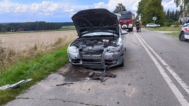 Zderzenie dwóch pojazdów na trasie Lublin – Bychawa. Audi staranowało znajdujące się przed nim auto (zdjęcia)