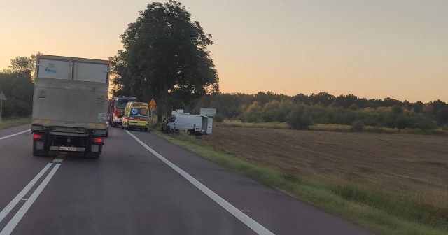 Dostawczy fiat wypadł z drogi i uderzył w drzewo. Kierowcy nic poważnego się nie stało (zdjęcia)