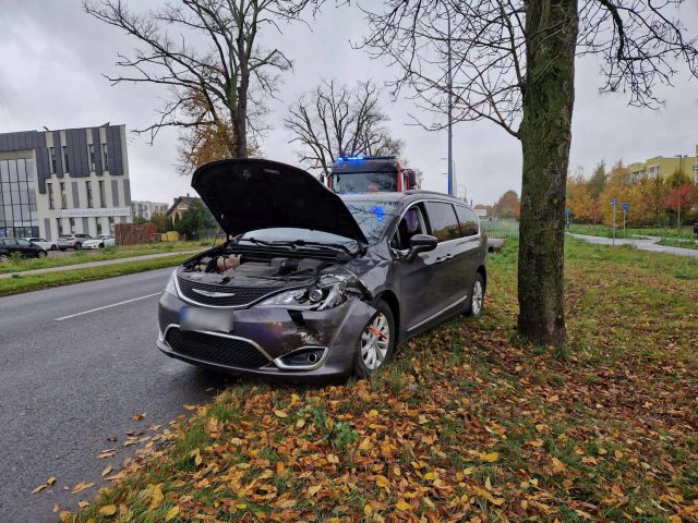 Kierowca chryslera zasłabł w trakcie jazdy. Auto uderzyło w drzewo (zdjęcia)