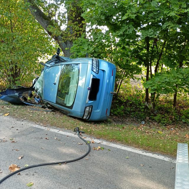 Saab uderzył w drzewo, kierowca trafił do szpitala (zdjęcia)