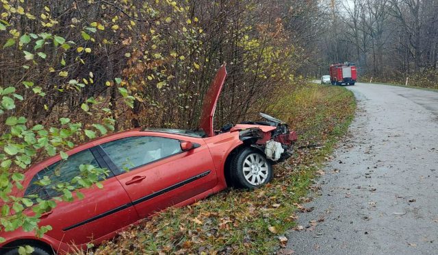 Na łuku drogi wjechał do rowu. Dostał mandat (zdjęcia)