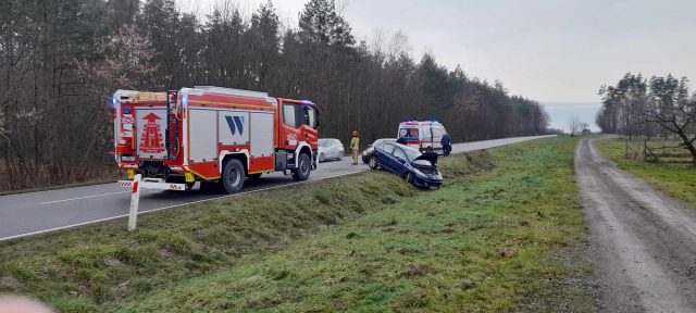 Na prostej drodze straciła panowanie nad pojazdem. Peugeot w rowie, kierująca w szpitalu (zdjęcia)