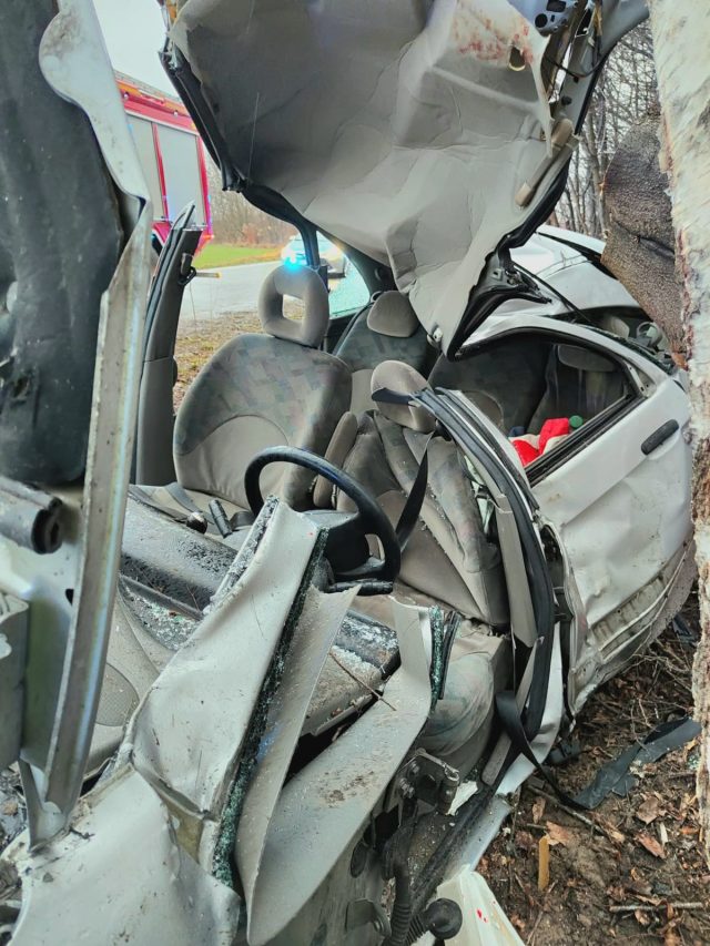 Nastolatek stracił panowanie nad pojazdem. Auto uderzyło w drzewo, nie żyje pasażerka (zdjęcia)