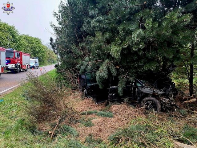 Volkswagen zatrzymał się w drzewach. Kierowca nieprzytomny, pasażerowie pijani (zdjęcia)