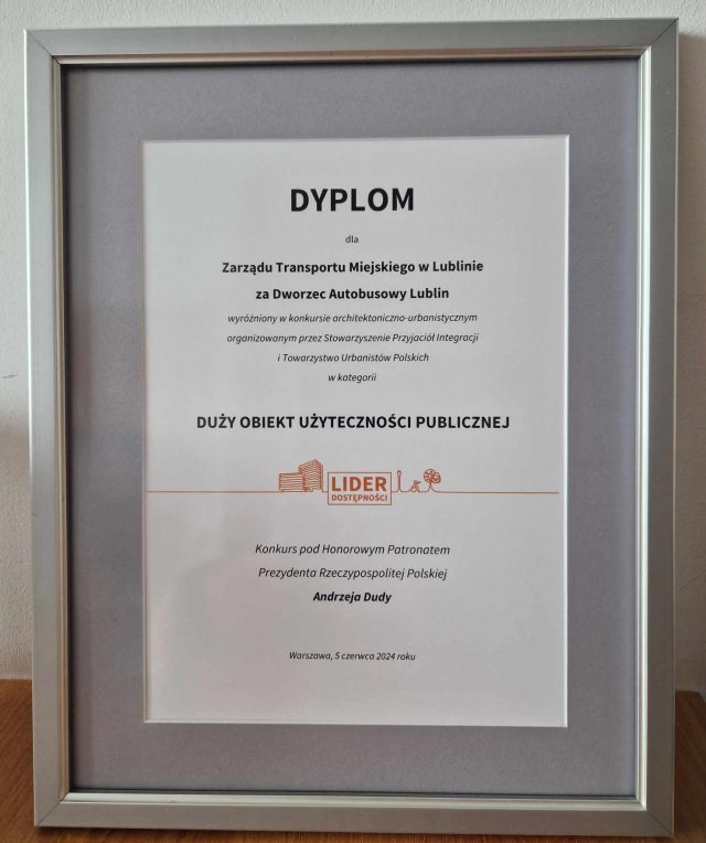 Dworzec Lublin z ważną nagrodą. Obiekt został wyróżniony w konkursie „Lider Dostępności 2024” (zdjęcia)