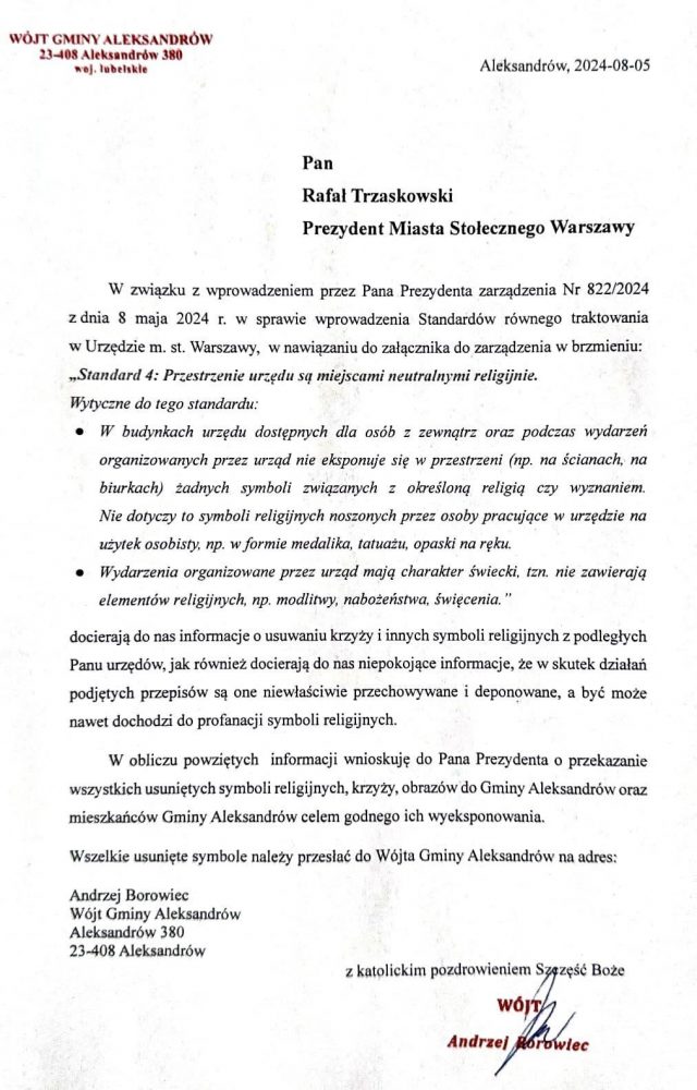 Wójt gminy z naszego regionu postanowił przejąć krzyże z warszawskiego ratusza. Chce je godnie wyeksponować