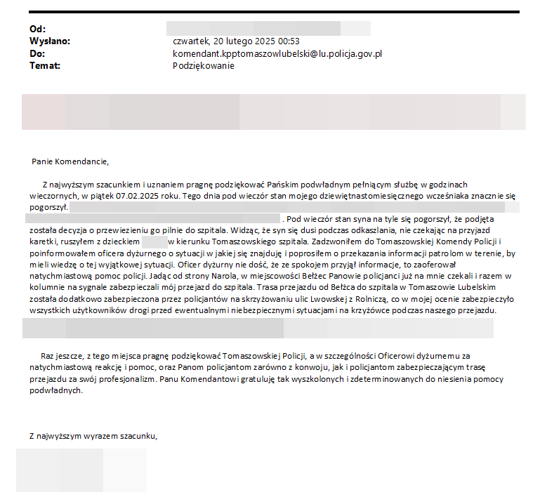Policjanci pomogli ojcu z dzieckiem szybko dotrzeć do szpitala. Dostali podziękowania