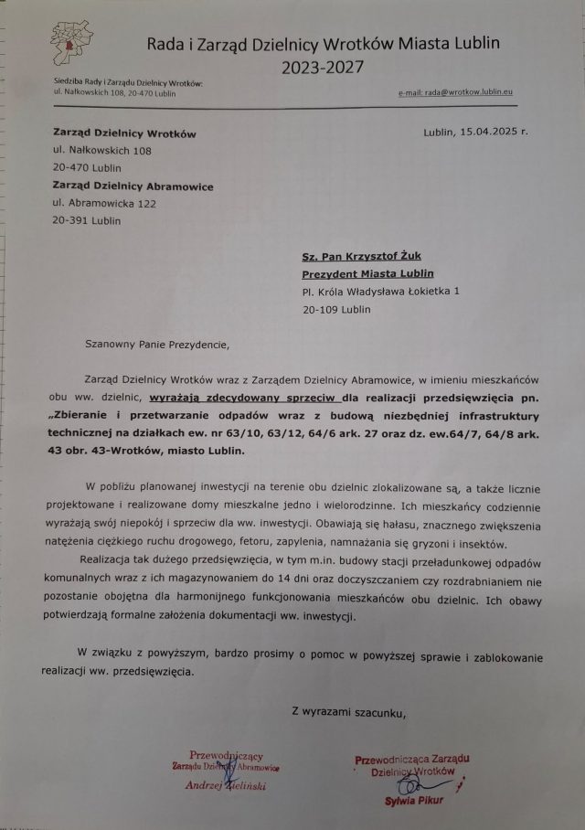 Mieszkańcy Wrotkowa i Abramowic sprzeciwiają się planowanej inwestycji przy ul. Zemborzyckiej. KOMA wyjaśnia, co obejmuje inwestycja