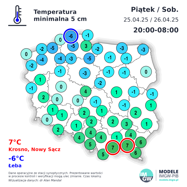 To była noc ze znacznymi spadkami temperatury przy gruncie. Miejscami nawet do -6°C