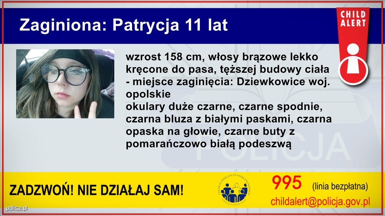Child Alert w całym kraju po zaginięciu 11-letniej Patrycji. Jest też alert RCB
