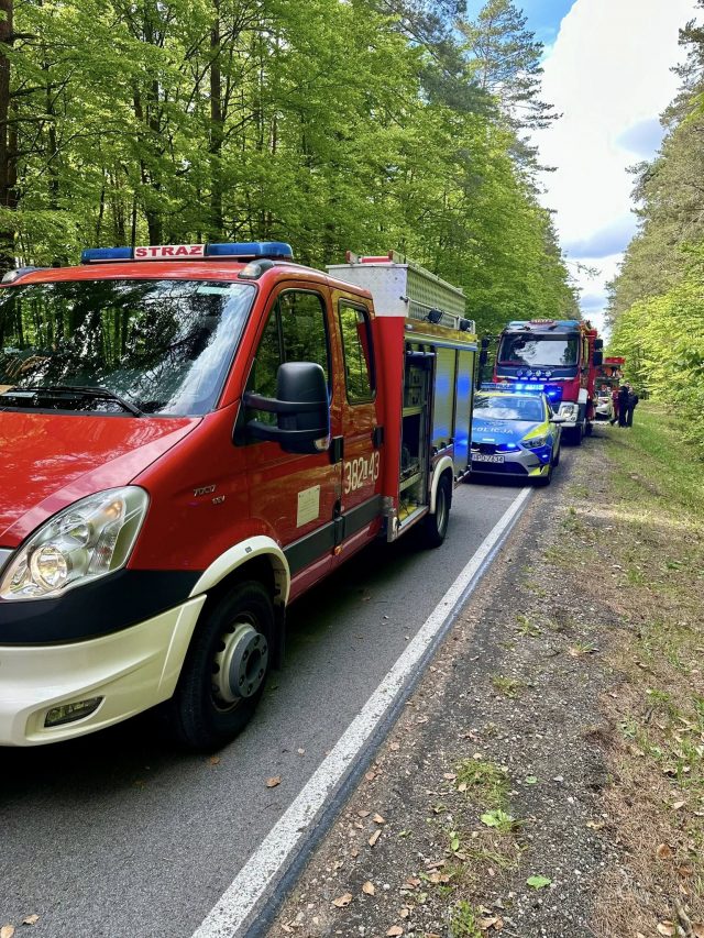 Mercedes wypadł z drogi i dachował w lesie. Auto po uderzeniu w drzewa rozpadło się na części (zdjęcia)