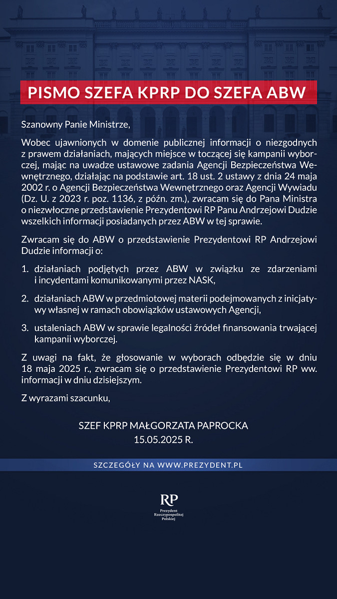 Pismo Szefa KPRP do ABW w sprawie kampanii wyborczej (wideo)