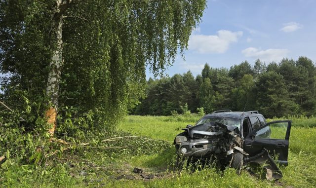 Kierująca hyundaiem uderzyła w drzewo. Z obrażeniami ciała trafiła do szpitala śmigłowcem LPR (zdjęcia)