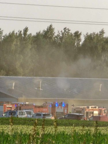 Pożar chlewni w miejscowości Kierz. Strażacy walczą z ogniem (zdjęcia)