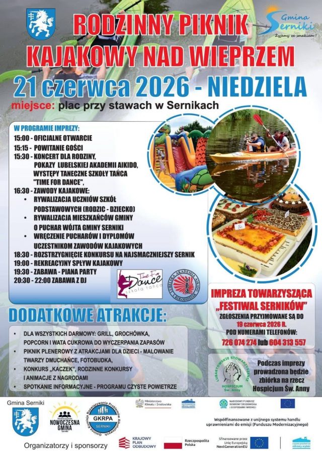 Festiwal Serników w Sernikach. Będzie też Rodzinny Piknik Kajakowy nad Wieprzem