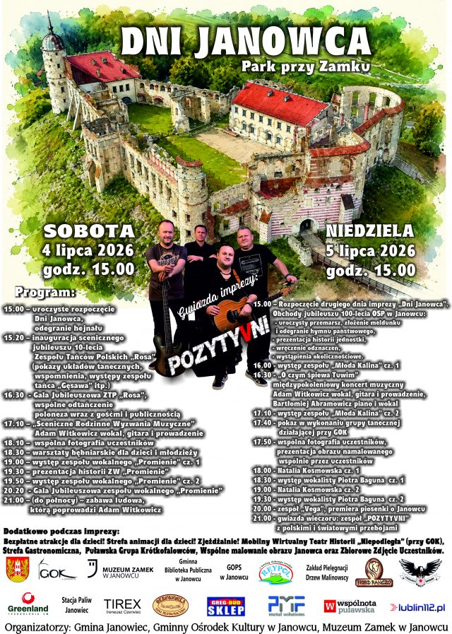 Dni Janowca 2026 już 4 i 5 lipca. Koncerty, jubileusze i atrakcje przy Zamku