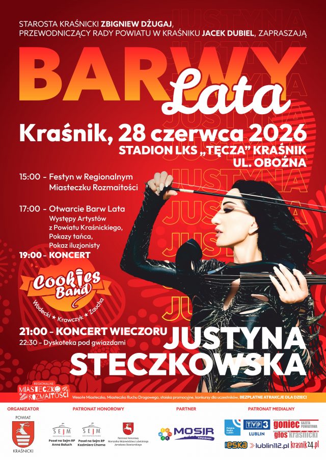 Powitajmy razem wakacje! „Barwy Lata 2026” w Kraśniku nadchodzą. Gwiazdą wieczoru Justyna Steczkowska