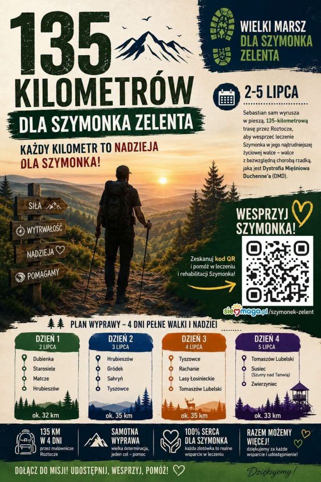 Wielki Marsz dla Szymonka Zelenta. Sebastian Radziewicz pokona 135 km przez Roztocze