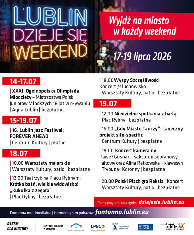 Weekend pełen kultury w Lublinie. Jazz, taniec, spektakle i pokazy fontann