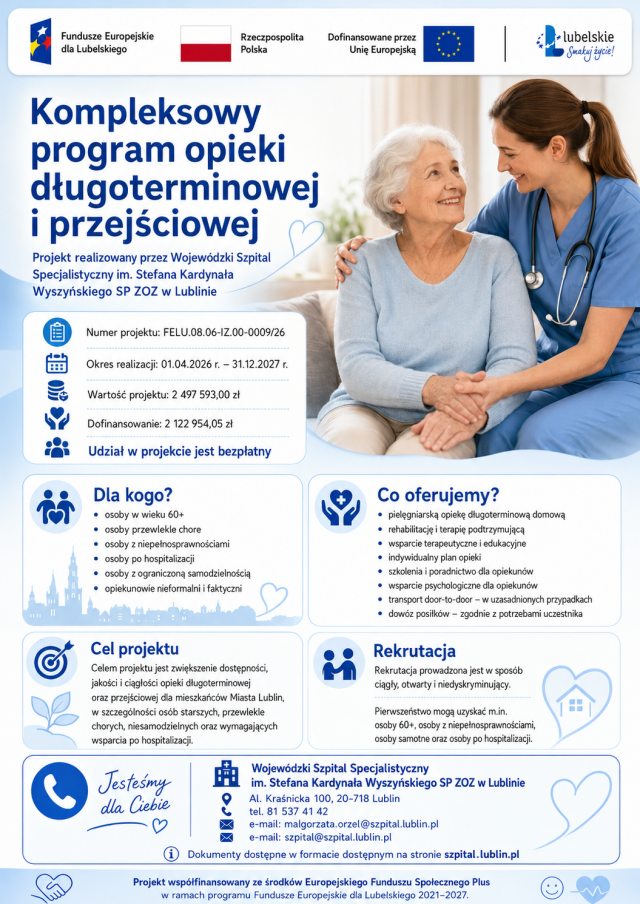 Szpital przy al. Kraśnickiej uruchamia bezpłatny program opieki. Wsparcie dla 180 mieszkańców Lublina