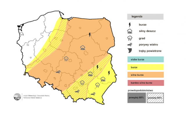Silne burze superkomórkowe dziś nad Lubelszczyzną. Grad do 4 cm, wiatr 100 km/h i ryzyko zalań
