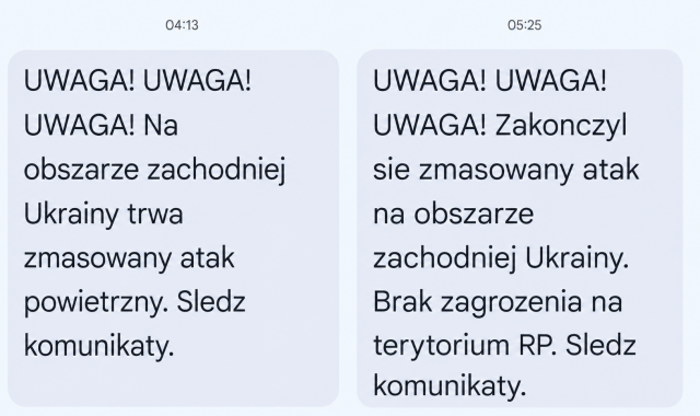 Zmasowany atak na zachodnią Ukrainę. Lotnictwo wojskowe w polskiej przestrzeni, alerty RCB dla dwóch województw