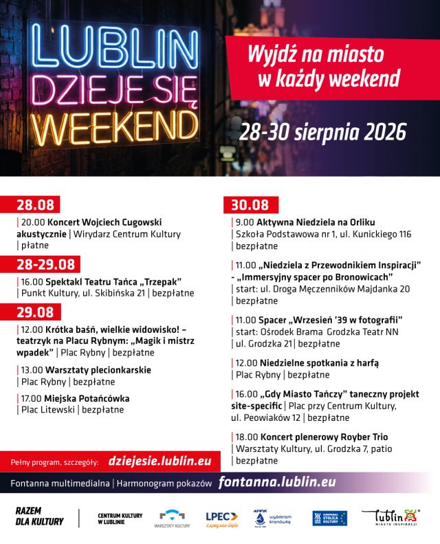 Ostatni wakacyjny weekend w Lublinie. Potańcówka, koncerty, spektakle i spacery