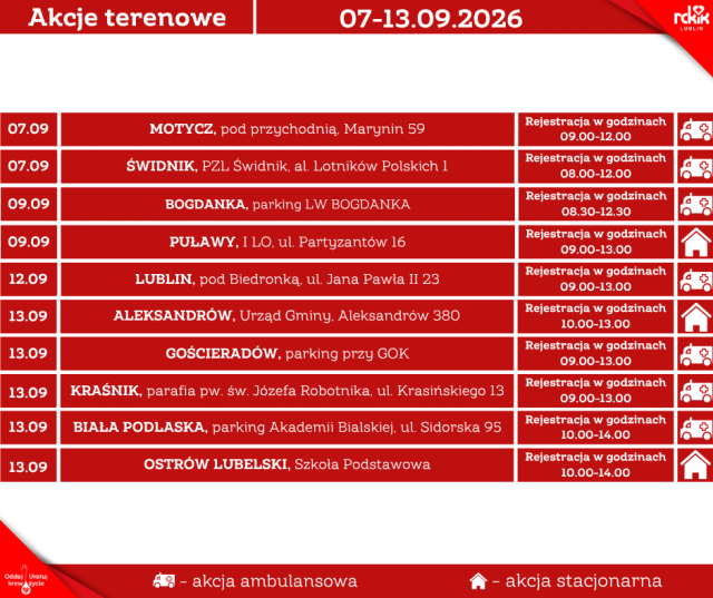 RCKiK Lublin zaprasza do oddawania krwi. Harmonogram akcji od 7 do 13 września