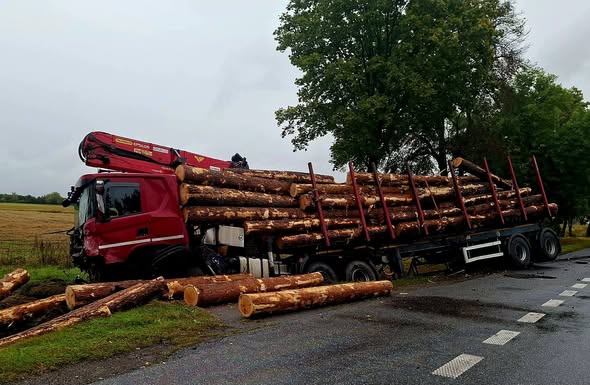 Ciężarówka z drewnem zderzyła się z Fordem, kierowcy nie udało się uratować. Droga jest zablokowana
