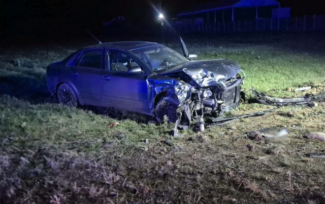 Audi wypadło z drogi, zatrzymało się na polu. Kierowca był nietrzeźwy
