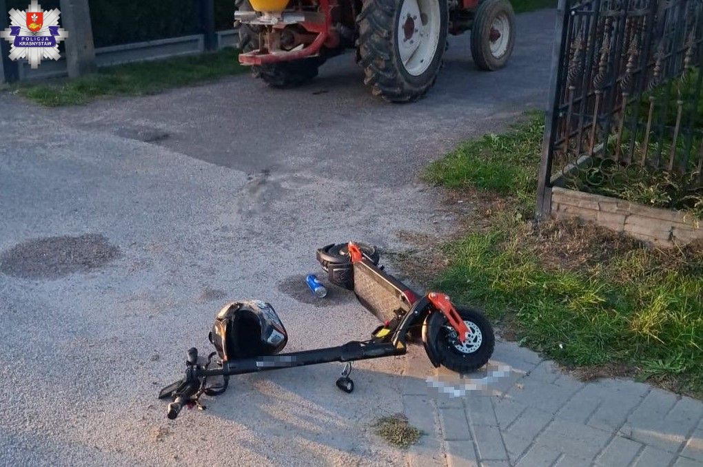 12-latek na hulajnodze elektrycznej zderzył się z ciągnikiem w Orłowie Drewnianym i trafił do szpitala