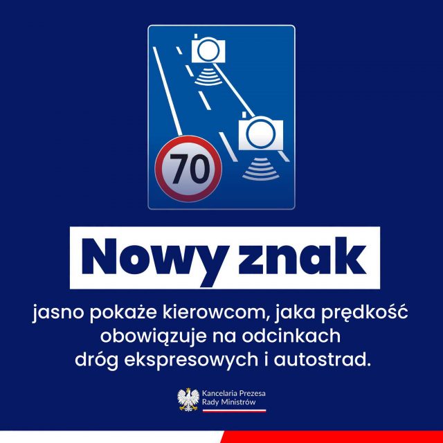 Nowy znak przy odcinkowym pomiarze prędkości. Kierowcy zobaczą obowiązujący limit