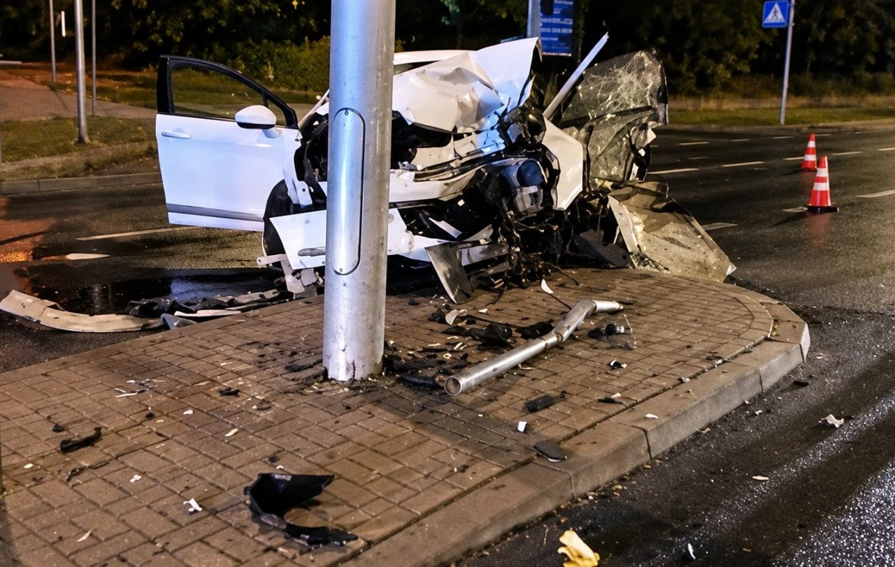 Citroen uderzył w słup trolejbusowy w Lublinie: dwie osoby w szpitalu