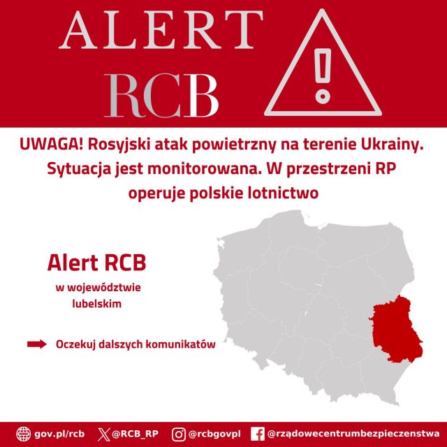 Alert RCB w województwie lubelskim. Polskie lotnictwo operuje w przestrzeni powietrznej