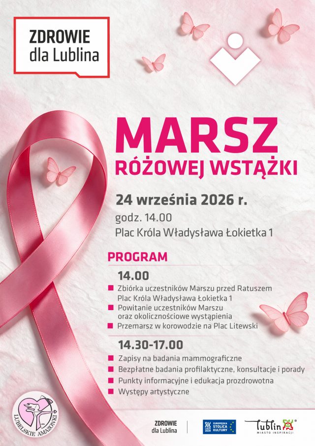 Marsz Różowej Wstążki w Lublinie. Bezpłatne badania i konsultacje na Placu Litewskim