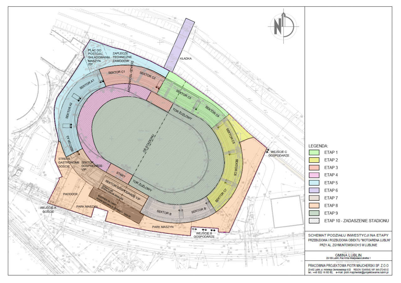 stadion żużlowy w Lublinie_schemat podziału modernizacji na etapy